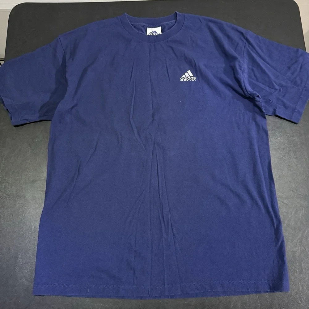 Vintage Adidas Basketball 90s T-shirt‎ Navy Blue Size XL Cotton Made In USA
